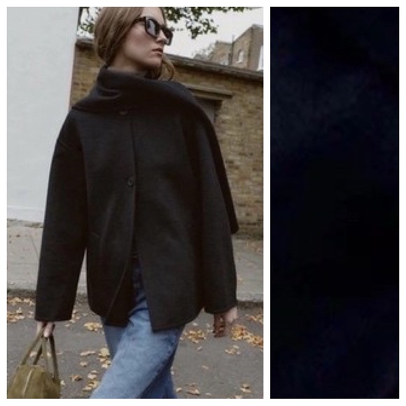 Zara Jackets & Blazers - NWT. Zara ZW Collection Black Wool Blend Short Coat with Scarf. Size XS.